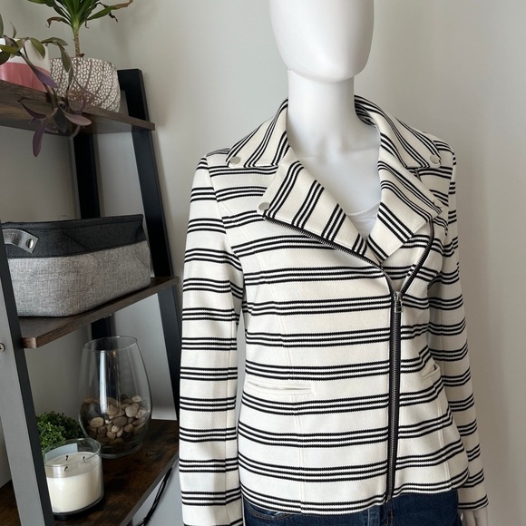 Bagatelle Black & White Striped Moto Jacket Asymmetrical Zip Size S - Picture 2 of 6